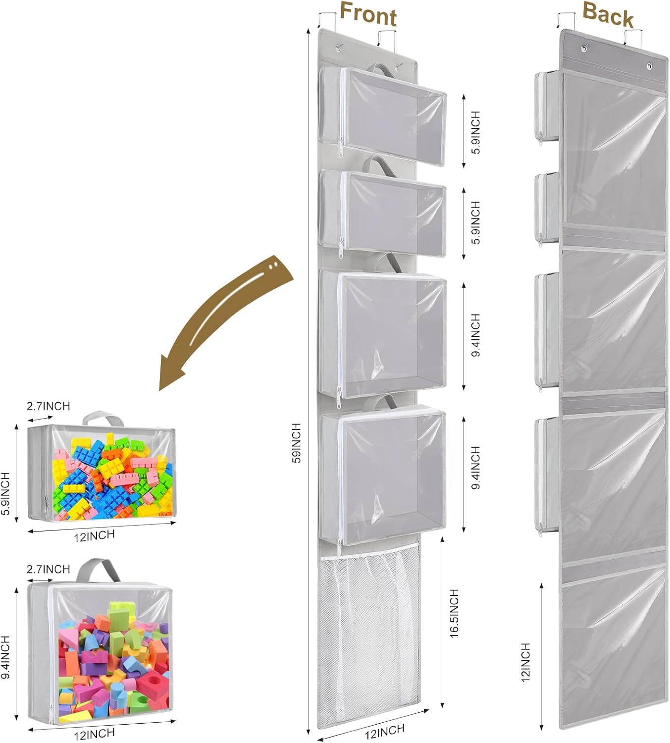 Over Door Toy Organizer with Hanging Pockets for Stuffed Animals - Image 2