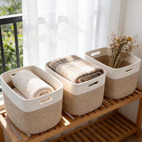 Woven Rope Toy Storage Basket for Shelves