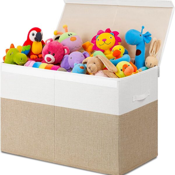 Large Toy Storage Box with Lid and Divider, Foldable Toy Organizer