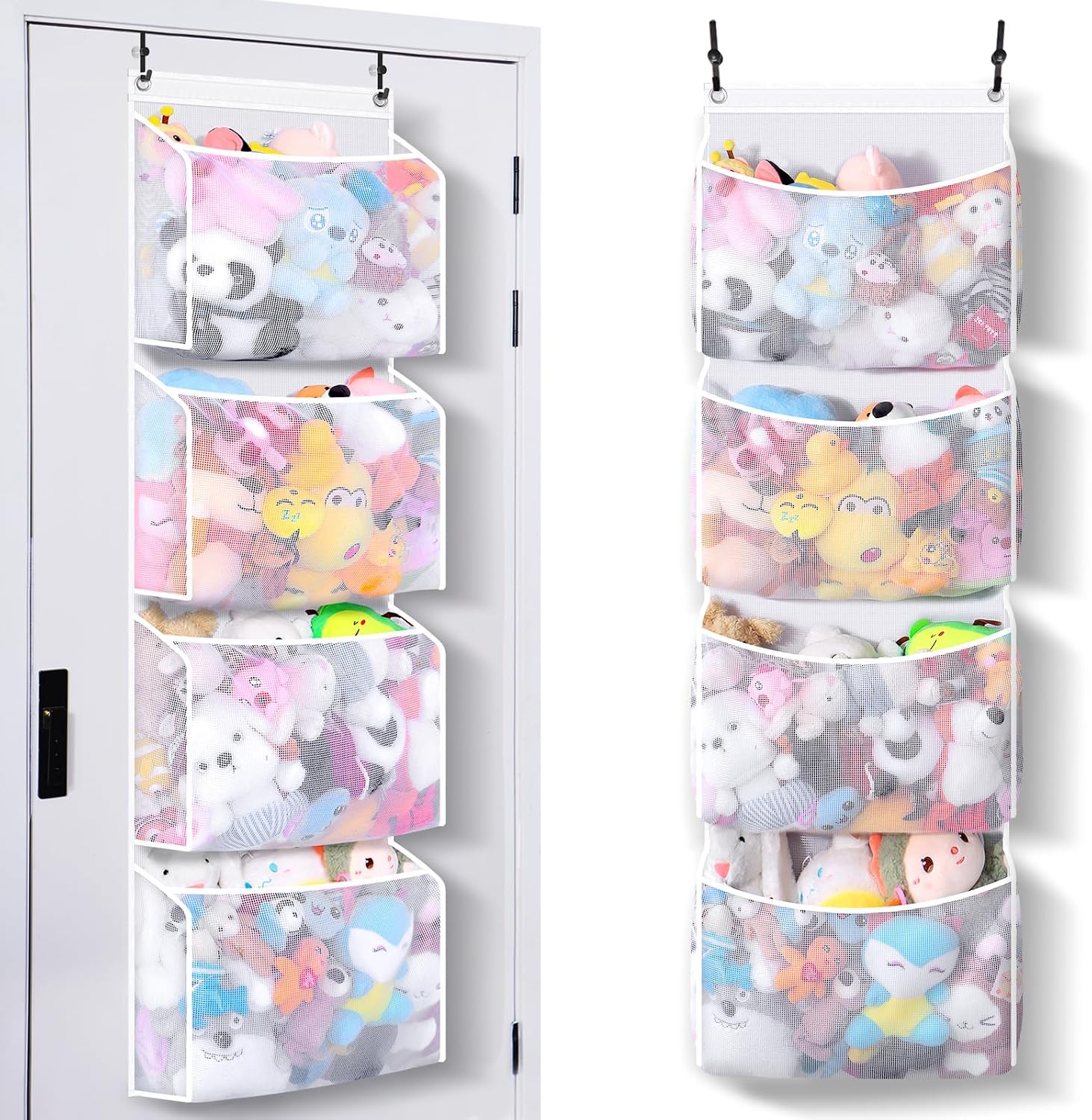 Over Door Stuffed Animal Organizer with Adjustable Hooks and Storage Layers