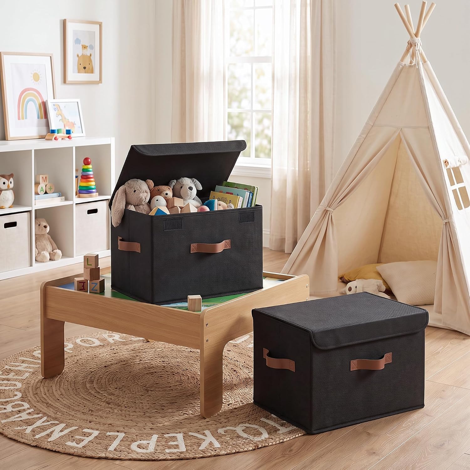 Foldable Fabric Toy Storage Bin with Lid and Handle