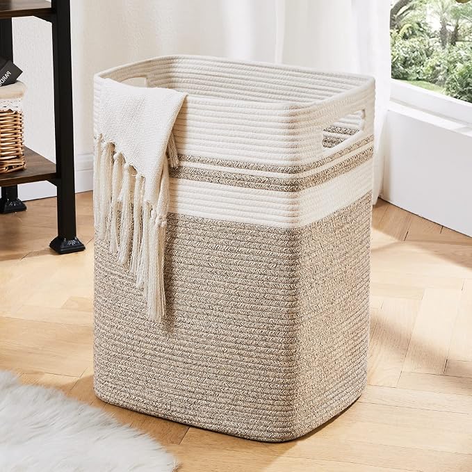 Tall Cotton Toy Storage Basket with Handles