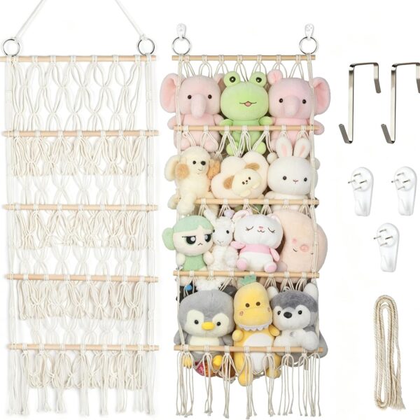 Hanging Rope Toy Storage Hammock for Stuffed Animals and Plush Toys