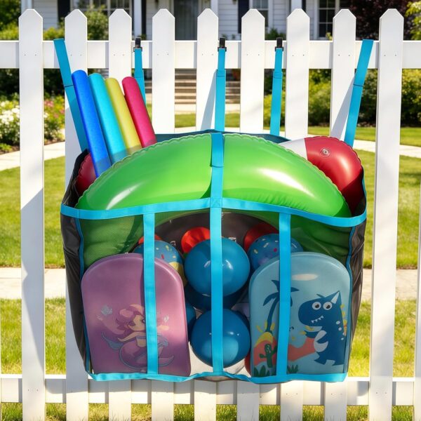 Hanging Mesh Toy Storage Bag with Side Pocket for Pool Toys