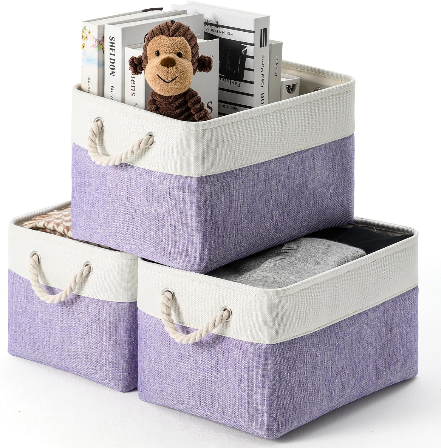 Foldable Linen Toy Storage Bins for Shelves - Image 2